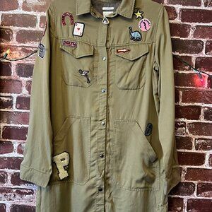 Zara Khaki Long Sleeve Dress with Patches
